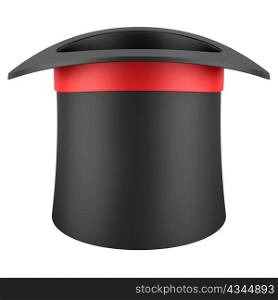 black top hat with red strip isolated on white background