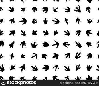 Black trace of dinosaurs on white background, seamless vector wallpaper