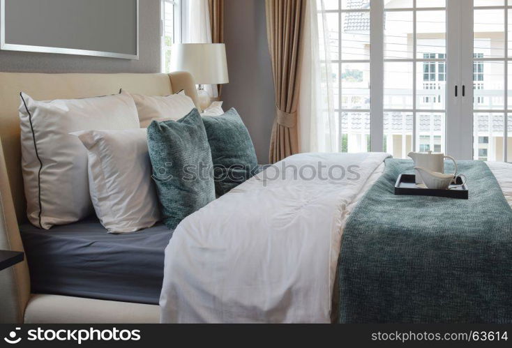 black tray of tea set in classic style bedroom at home