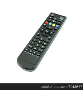 black TV remote control on white background