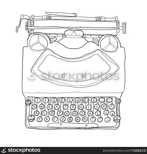 black Typewriter vintage line art illustration