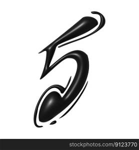 Black unique calligraphic numeral FIVE 5. Black unique calligraphic numeral FIVE 5 - 3D illustration