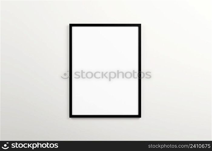 Black vertical wooden frame on wall background 3D illustration
