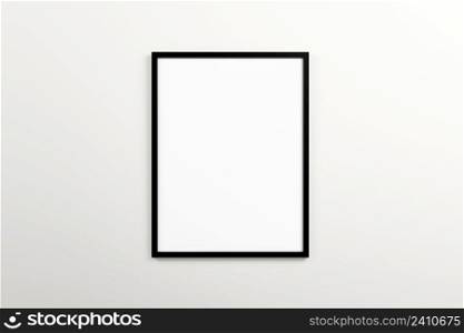 Black vertical wooden frame on wall background 3D illustration