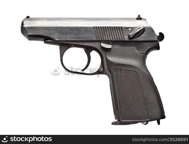 black vintage pistol isolated on white background
