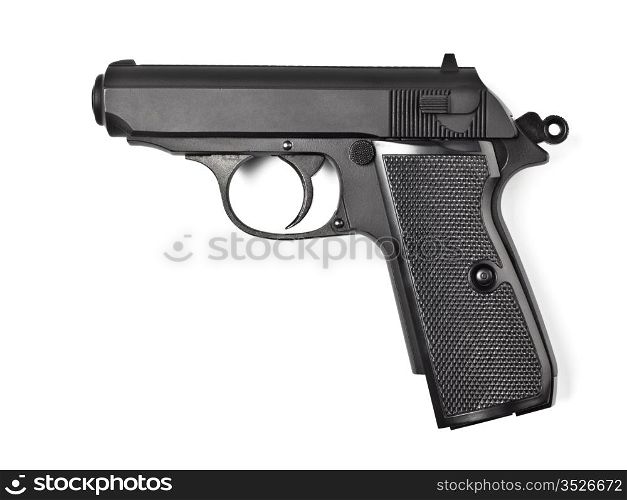 black vintage police pistol isolated on white