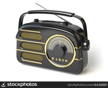 Black vintage retro radio receiver isolated on white. 3d illustration