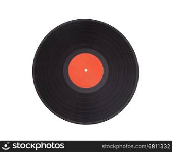 Black vinyl record lp album disc - isolated long play disk with blank label in red