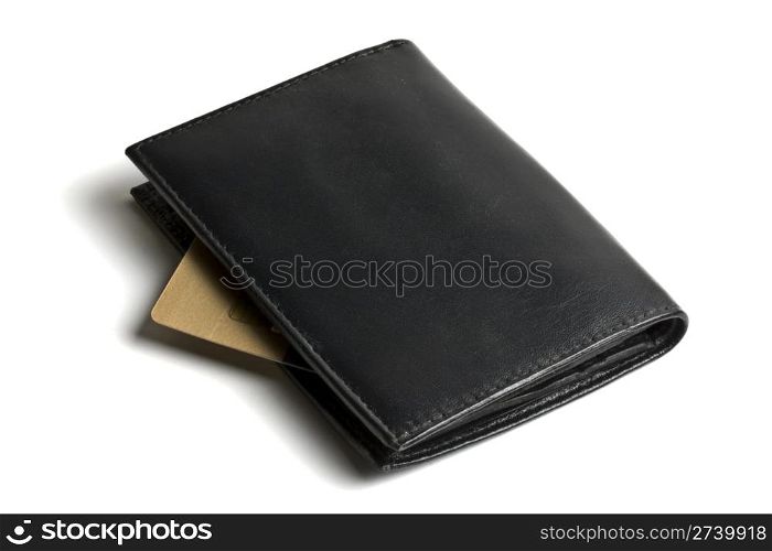 Black wallet with credit card isolated on white
