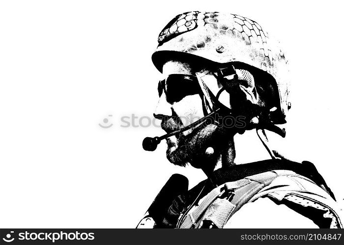 Black white image of SEAL warfare operator. special warfare operator