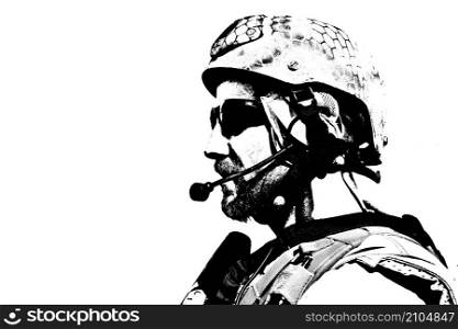 Black white image of SEAL warfare operator. special warfare operator