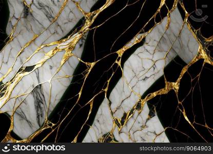 Black white marble with golden veins background. Generative AI.. Black white marble with golden veins background. Generative AI