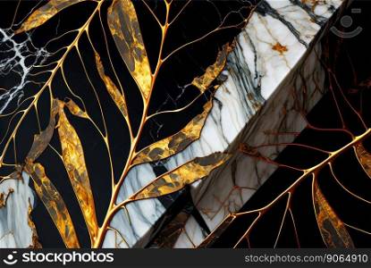 Black white marble with golden veins background. Generative AI.. Black white marble with golden veins background. Generative AI