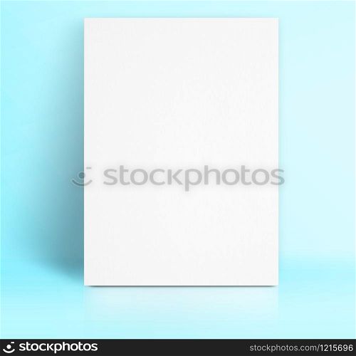 Black White paper poster lean at pastel blue color studio room,Template mock up for adding your text.