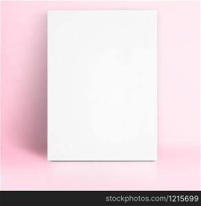Black White paper poster lean at pastel pink color studio room,Template mock up for adding your text