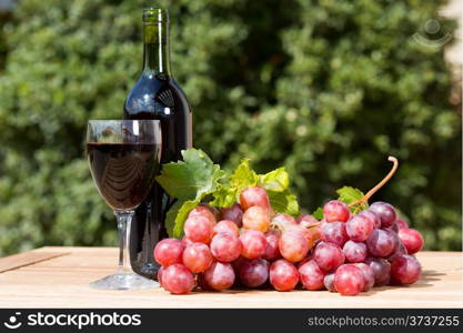 Black wine glass with freshly harvested grapes