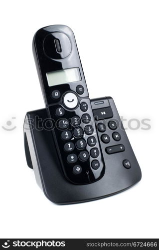 black wireless digital telephone on white background