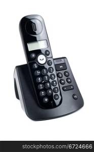 black wireless digital telephone on white background