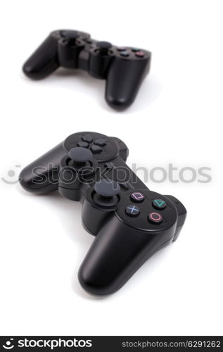 black wireless game controller isolated on white