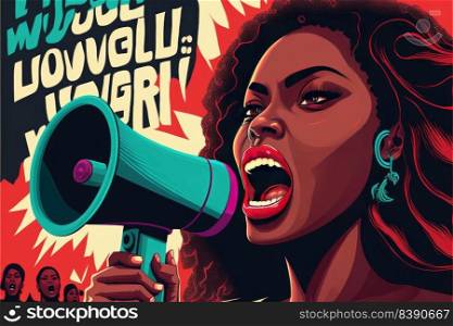Black woman protesting for equal rights fight. Black lives matter. Generative AI
