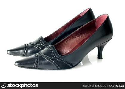 Black woman shoes on white background.