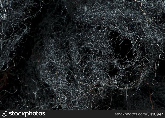 Black wool fibers closeup