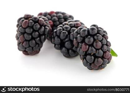Blackberries with leaves isolated on white background.