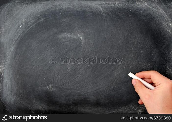 Blackboard background with a hand hold chalk, leaving copy space