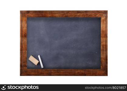 Blackboard with wooden frame against of white isolated background