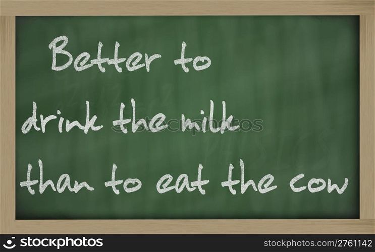 "Blackboard writings " Better to drink the milk than to eat the cow ""