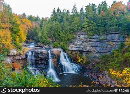 Blackwater Falls waterfall during the Fall in West Virginia, taken after sunrise