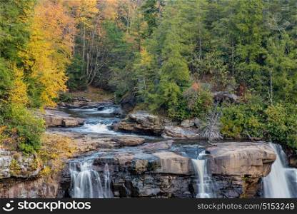 Blackwater Falls waterfall during the Fall in West Virginia, taken after sunrise