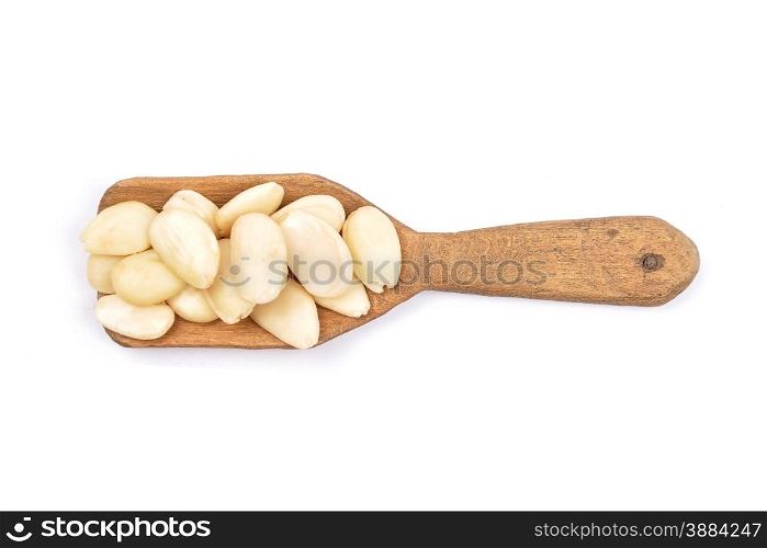 Blanched almonds on shovel