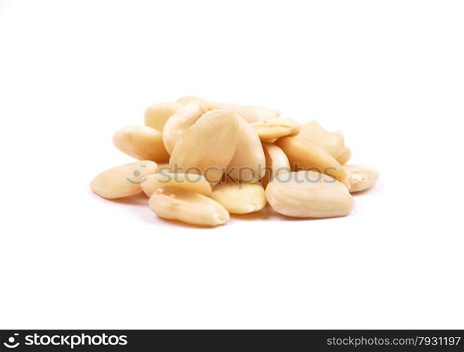 Blanched almonds on white