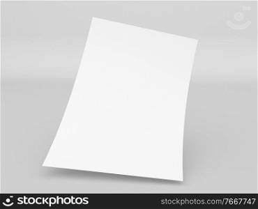 Blank A4 paper template. Curved white paper mockup. 3d render illustration.. Blank A4 paper template. Curved white paper mockup. 