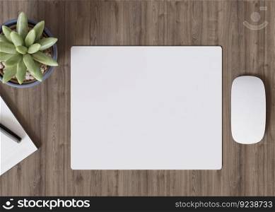 Blank and white computer mouse pad on the desk at home. Mousepad mockup. Copy space for your picture or text. Empty mouse mat ready for your design. Mock up, template. 3D render. Blank and white computer mouse pad on the desk at home. Mousepad mockup. Copy space for your picture or text. Empty mouse mat ready for your design. Mock up, template. 3D render.