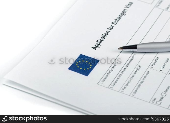 Blank applicatoin for Schengen Visa and pen