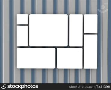 Blank banners over color wall. 3d rendered image