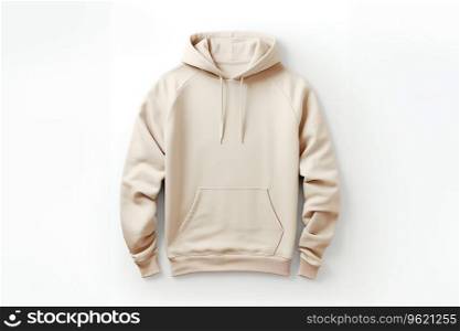 blank beige hoodie mockup with copy space on white background. design clothes print Ai generated