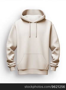 blank beige hoodie mockup with copy space on white background. design clothes print Ai generated