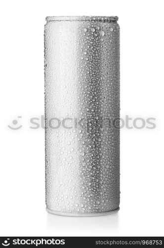 Blank big cold silver beer can mockup with drops, 500 ml,