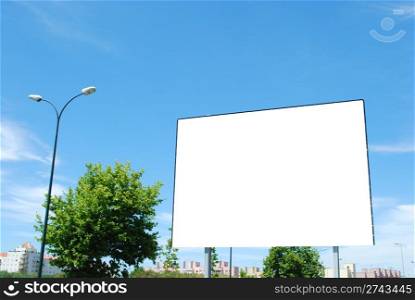 blank billboard announcement against blue sky background
