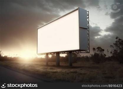 Blank billboard on an amazing sky. Generative AI