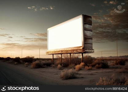 Blank billboard on an amazing sky. Generative AI