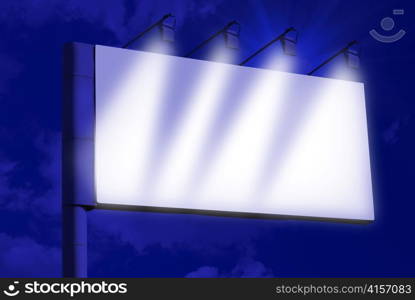 Blank billboard over night blue sky background