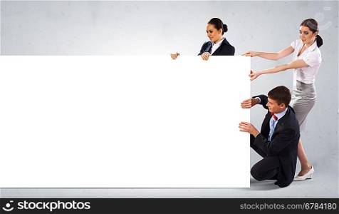 Blank billboard with business people