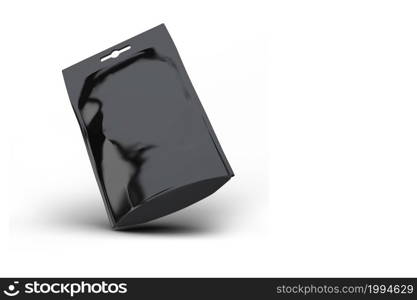 Blank black foil snack package. Isolated on white background include clipping path. 3d rendering.suitable for your design element.
