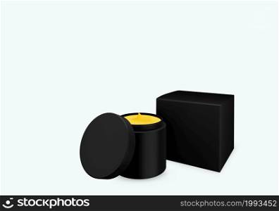 Blank black matte cosmetic jar mock up on white background with smear cream in front view angle, 3d illustration