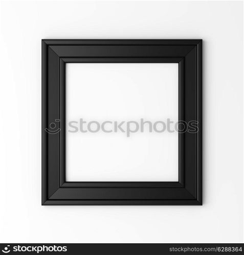 blank black photo frame on white wall