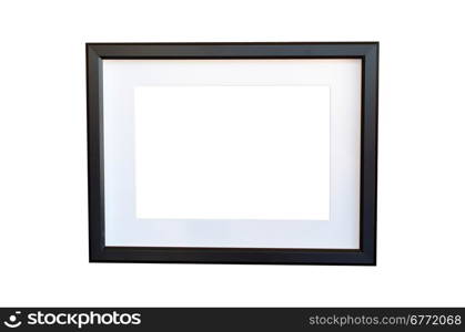 blank black picture frame on the white interior background
